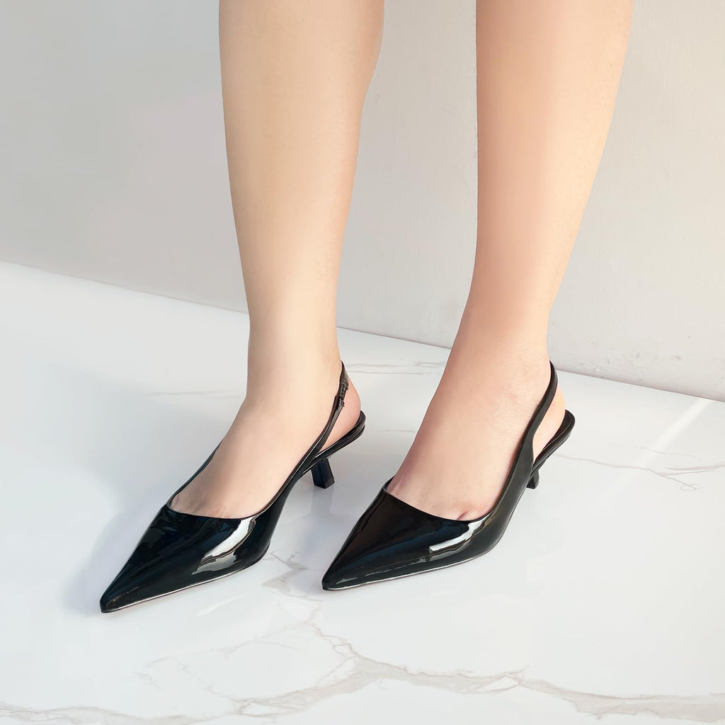 JENN ARDOR Black Slingback Kitten Heels Low Heeled Dressy Kitty Pumps for Women Going Out Short Sandals Fashion Casual Bridal Shoes Size 7.5