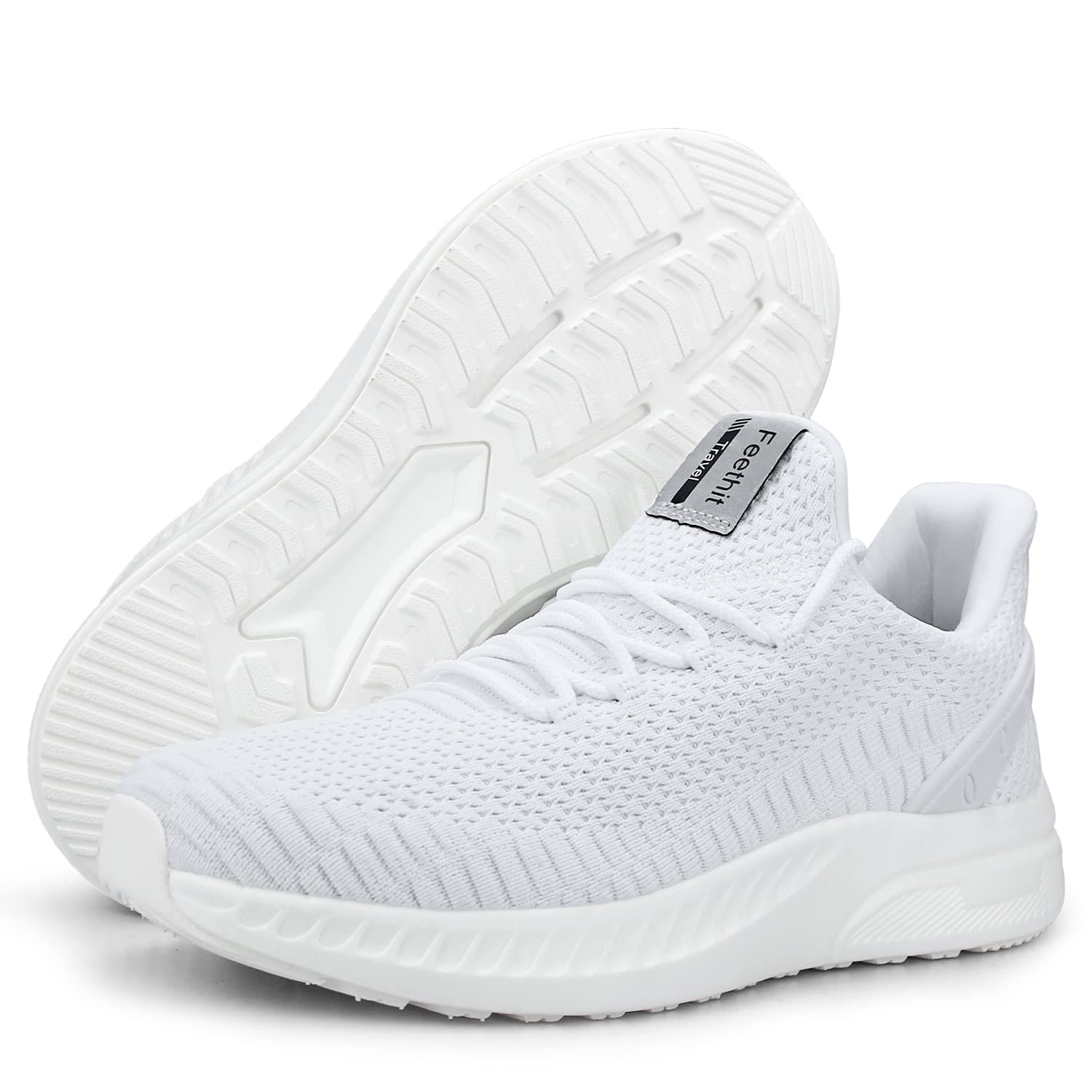 Feethit Mens Slip On Walking Shoes Blade Tennis Shoes Non Slip Running Shoes Lightweight Workout Shoes Breathable Mesh Fashion Sneakers All White Size 10.5