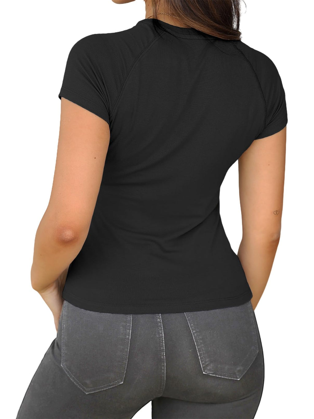 Abardsion Women Casual Raglan Sleeve Crewneck Slim T Shirts - 2026 Spring Summer Basic Activewear Going Out Tops(Black, S)