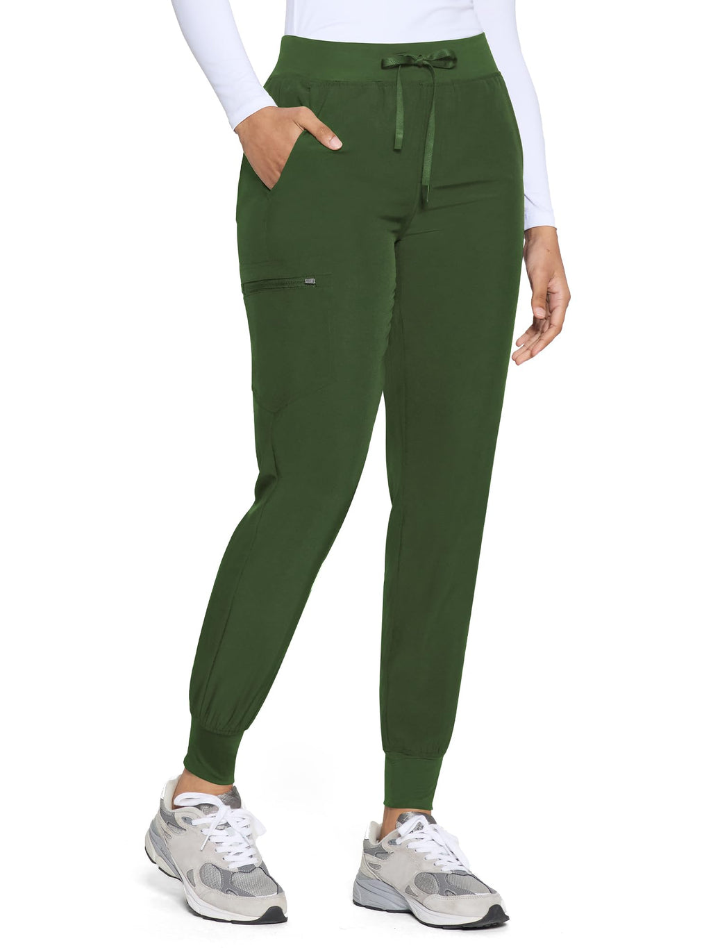 COZYFIT Womens Scrub Pants - Soft Stretch Yoga Style with 5 Pockets, Slim Fit Jogger Scrubs Pants for Women Army Green