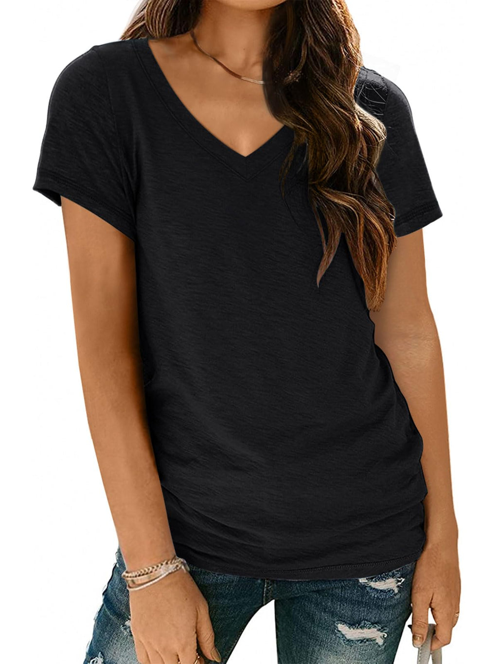 AUTOMET Womens Summer Tops School Outfits Short Sleeve Casual V Neck T Shirts Tees Tunic Fashion Trendy Comfy Clothes 2026 Black XL