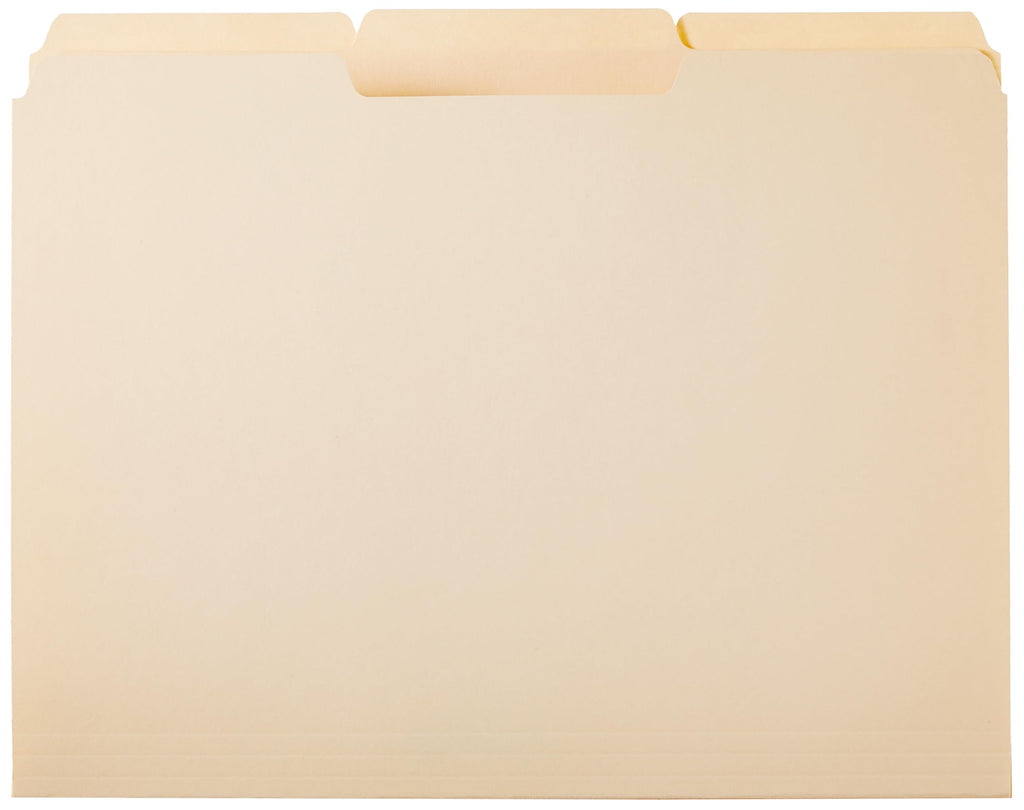 Amazon Basics Sturdy File Folders with Reinforced Tabs for Filing and Organization, 1/3-Cut Tab, Assorted Positions, Letter Size, 8.5x11 inches, Manila, 100-Pack