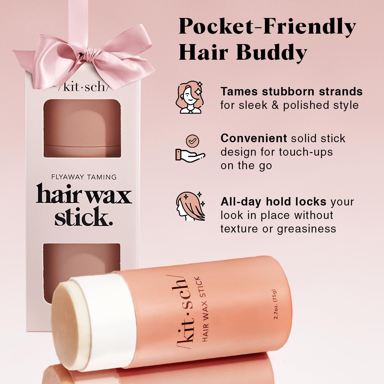 Kitsch Hair Wax Stick for Women & Men - Anti-Frizz and Fly Away Hair Tamer, No Residue Hair Finishing Stick | All Day Hold Styling Product - 2.7 oz