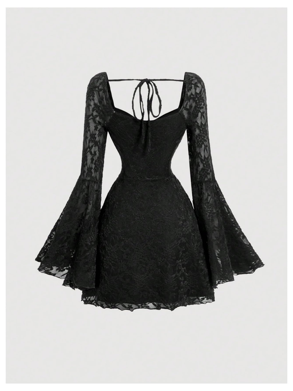 WDIRARA Women's Floral Jacquard Mesh Gothic Dress Bell Long Sleeve A Line Vintage Dresses Deep Black Medium