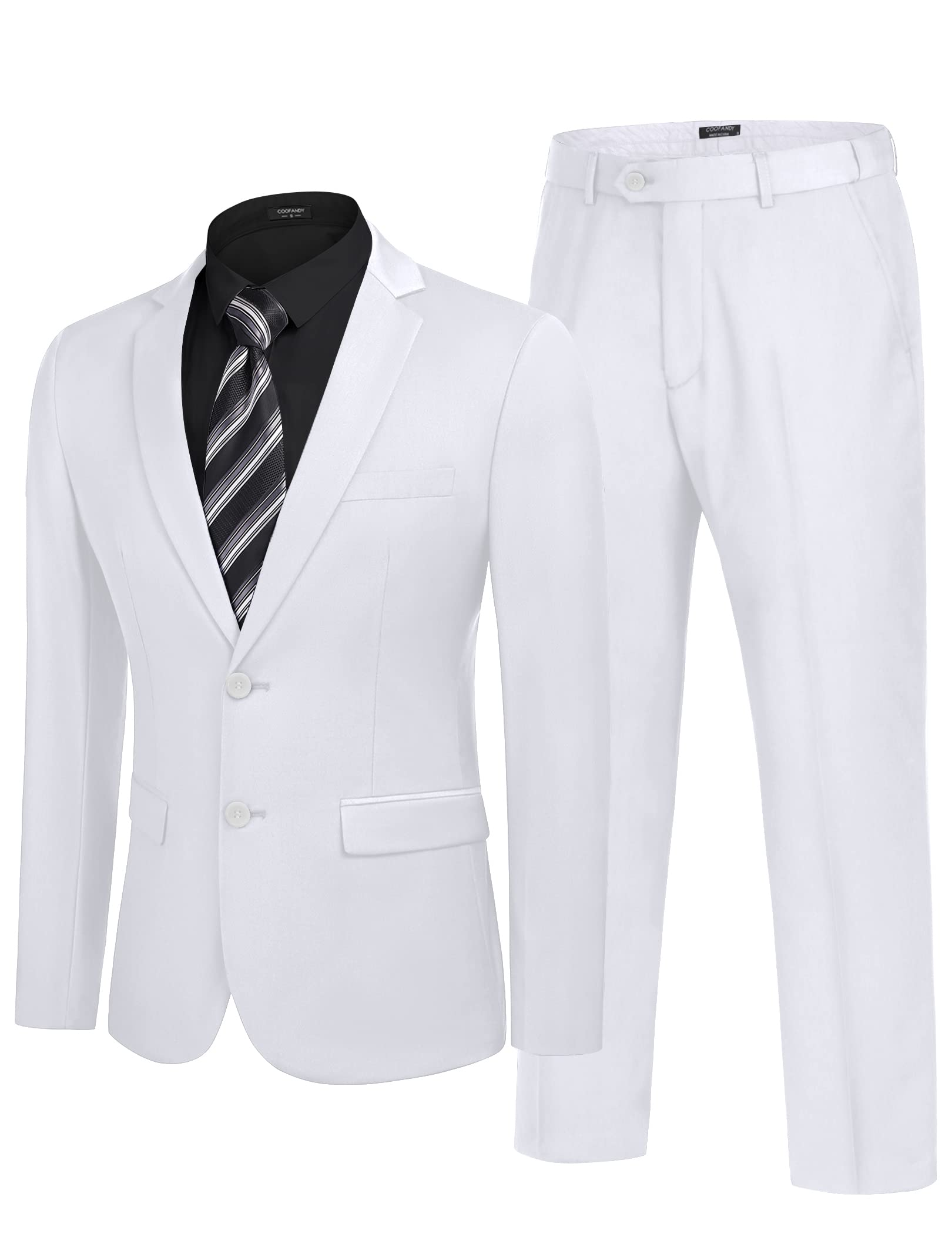 COOFANDY Men's 2 Piece Suits Classic Fit 2 Button Dress Suits Tuxedo Jacket Blazer Suit for Wedding Dinner Prom White