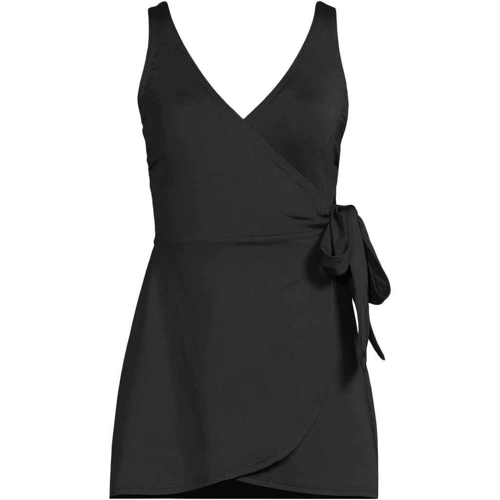 Lands' End Women's Side Tie Mini Swim Dress Swimsuit 2 Black