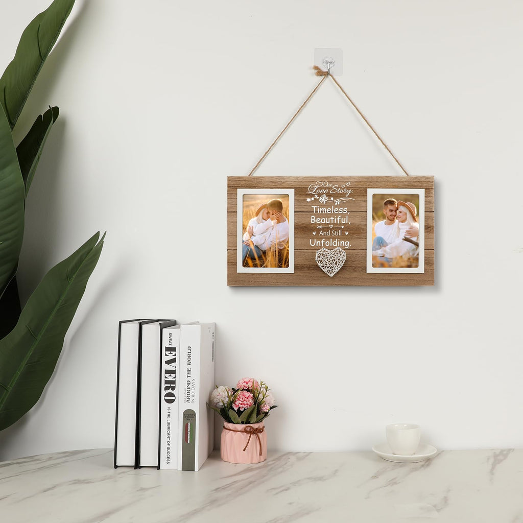 SOUHONEY Personalized Wedding Gifts for Couples 2026, Picture Frame Gifts for Engagement Wedding Anniversary - Wooden Double Picture Frames 4x6 - Couples Newlyweds Picture Frame (Love Story)