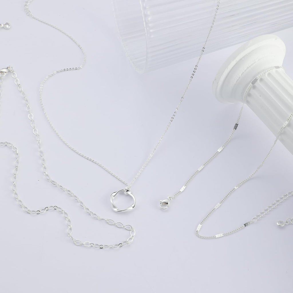 Cuzmly Layered Silver Necklaces for Women, 925 Sterling Silver Stackable Choker Necklaces for Women Trendy Layering Circle Pendant Chain Necklace Set Jewelry Gifts for Women Teen Girls, Brass, No
