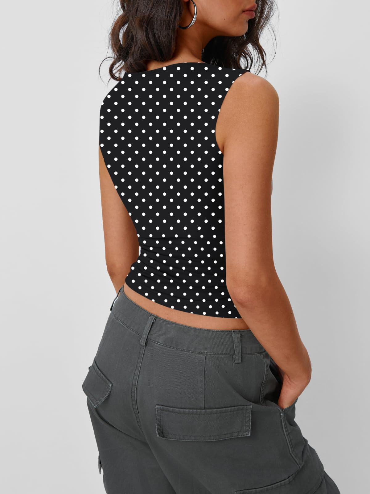Trendy Queen Women Going Out Summer Tank Tops Spring Casual Basic Cute 2026 Sleeveless Shirt Vacation Fashion Outfit Clothes BlackDots M