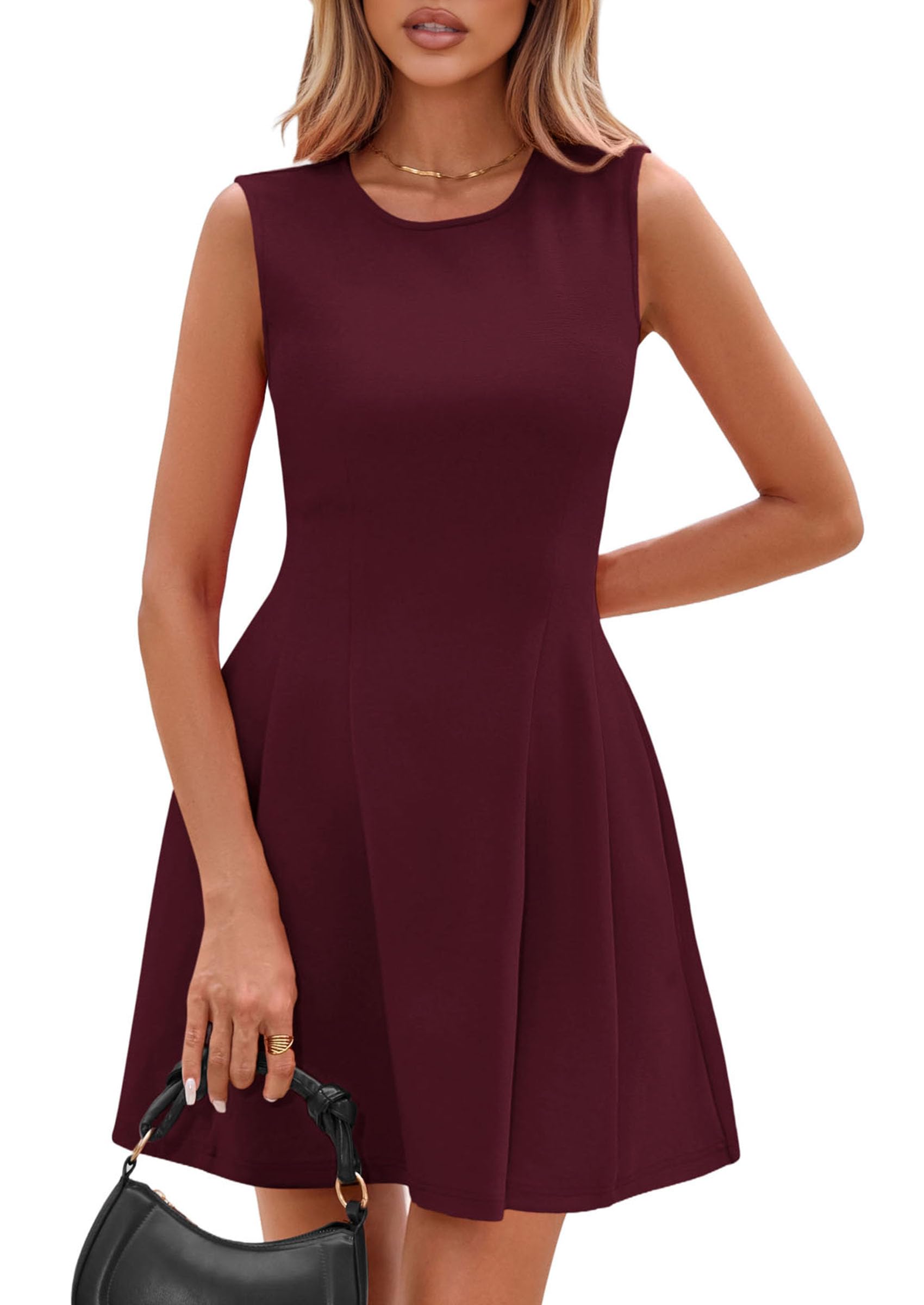 PRETTYGARDEN Summer Dresses for Women 2026 Elegant Classy Spring A Line Business Casual Work Graduation Cocktail Short Dress (Burgundy,XX-Large)