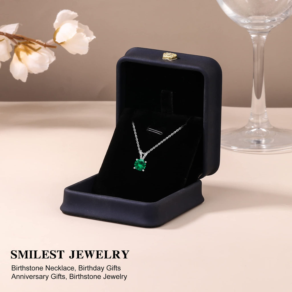 SMILEST Mothers Day Gifts for Mom Wife - Birthstone Necklace, 1CT Sparkle Round Cut Simulated Emerald Necklace 925 Sterling Silver Green May Birthstone Necklaces Mothers Day Jewelry Gifts