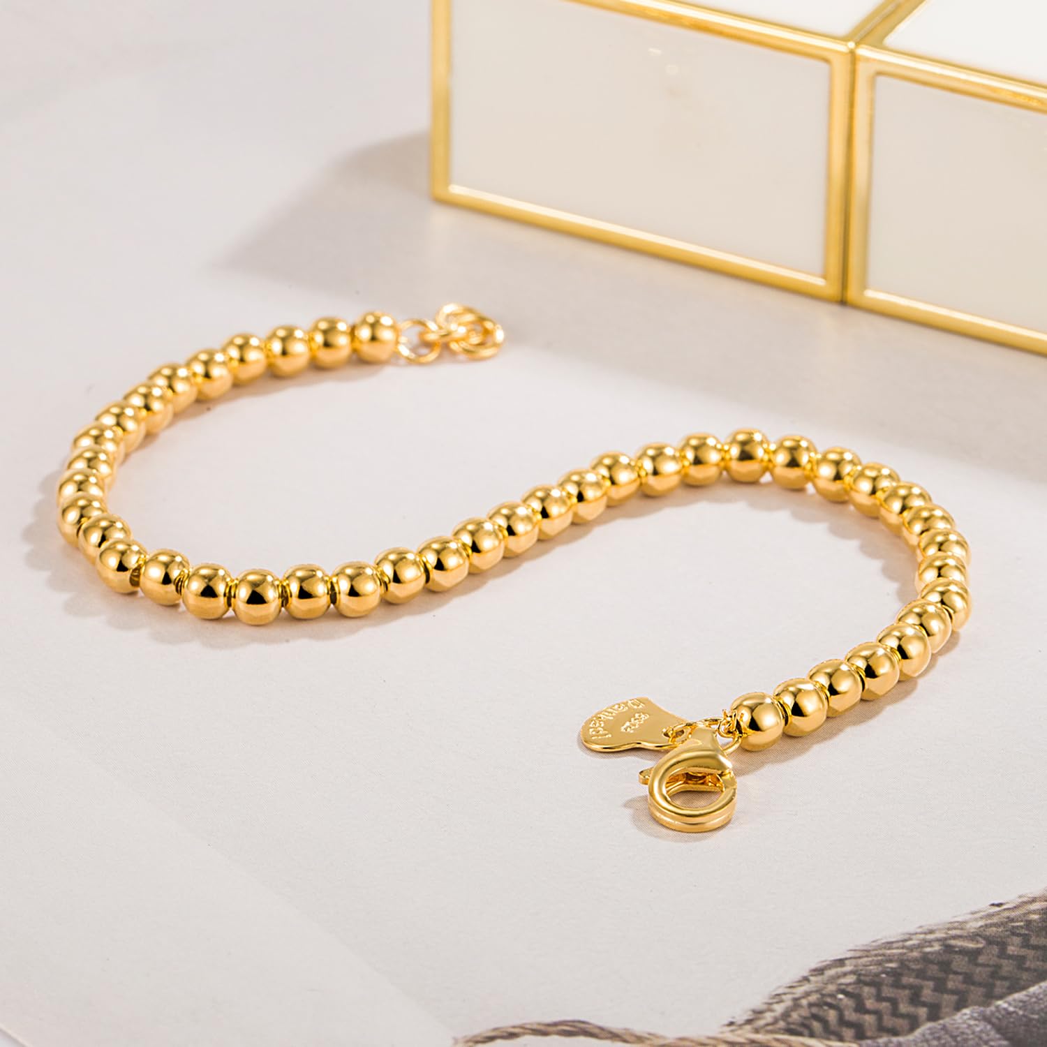 H&Beautimer 925 Sterling Silver 4-10MM Ball Chain Bracelet For Women's - Italian Handmade Bead Chain Bracelet 5''5.7''6.3''6.7''7.5''8''8.3''8.5''9 Inch Rose Gold Party Jewelry (4MM Gold, 5 inches)