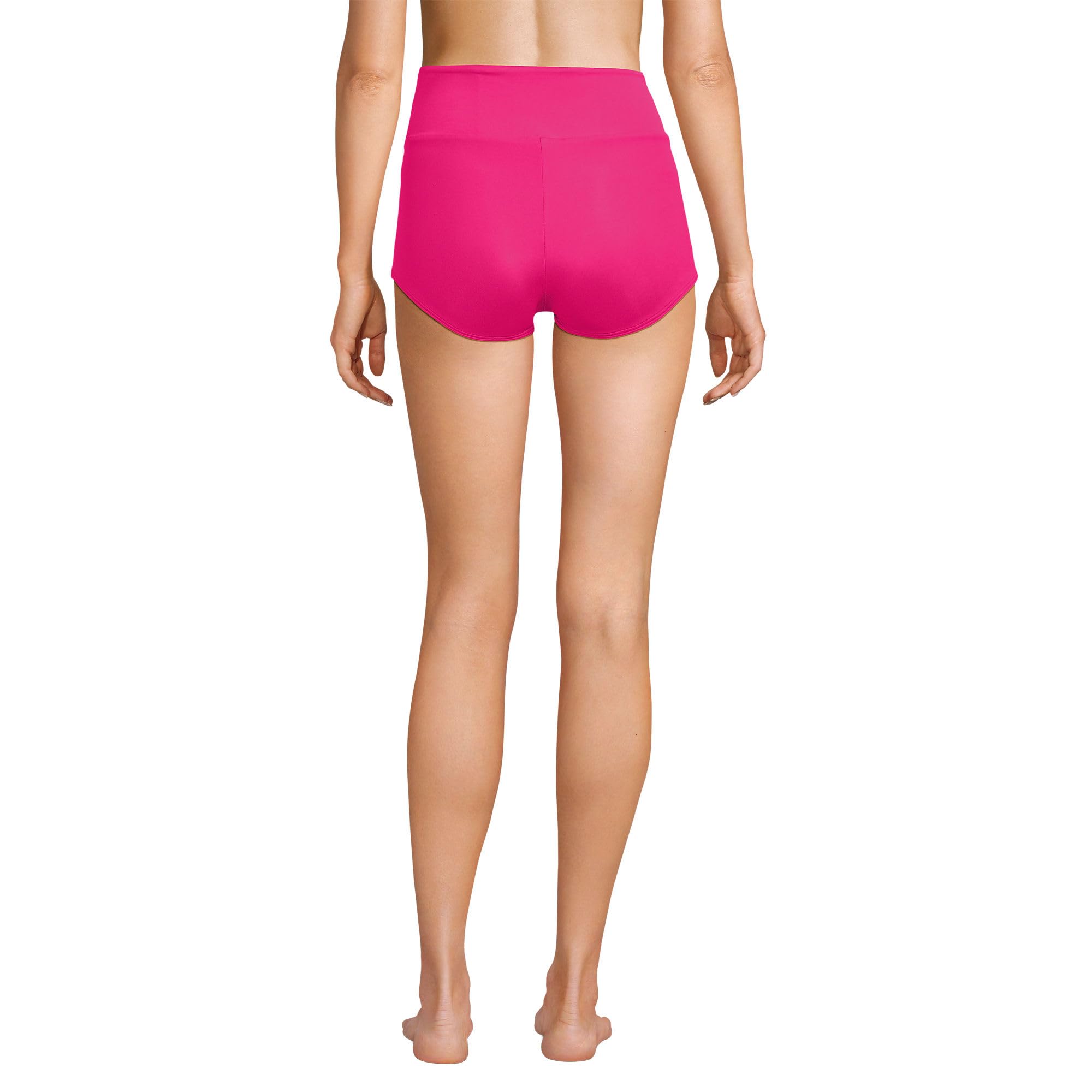 Lands' End Women's Tugless High Waisted Swim Boy Shorts 2 Riviera Rose