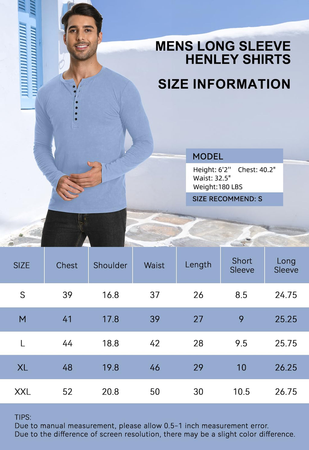 YTD Mens Casual Slim Fit Basic Henley Long Sleeve Fashion T-Shirt XXL Wine Red