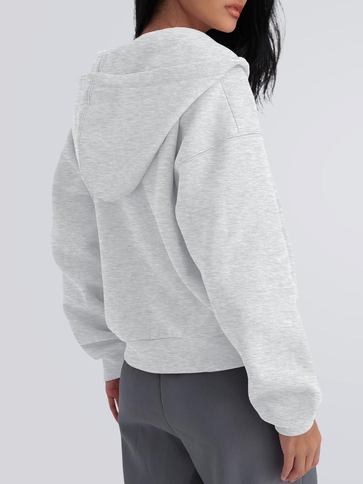 Trendy Queen Zip Up Hoodies For Women Oversized Sweatshirts Fall Fashion Outfits 2026 Cropped Pullover Sweaters Y2k Fleece Jackets Comfy Gym Tops Teen Girls Clothes Grey S