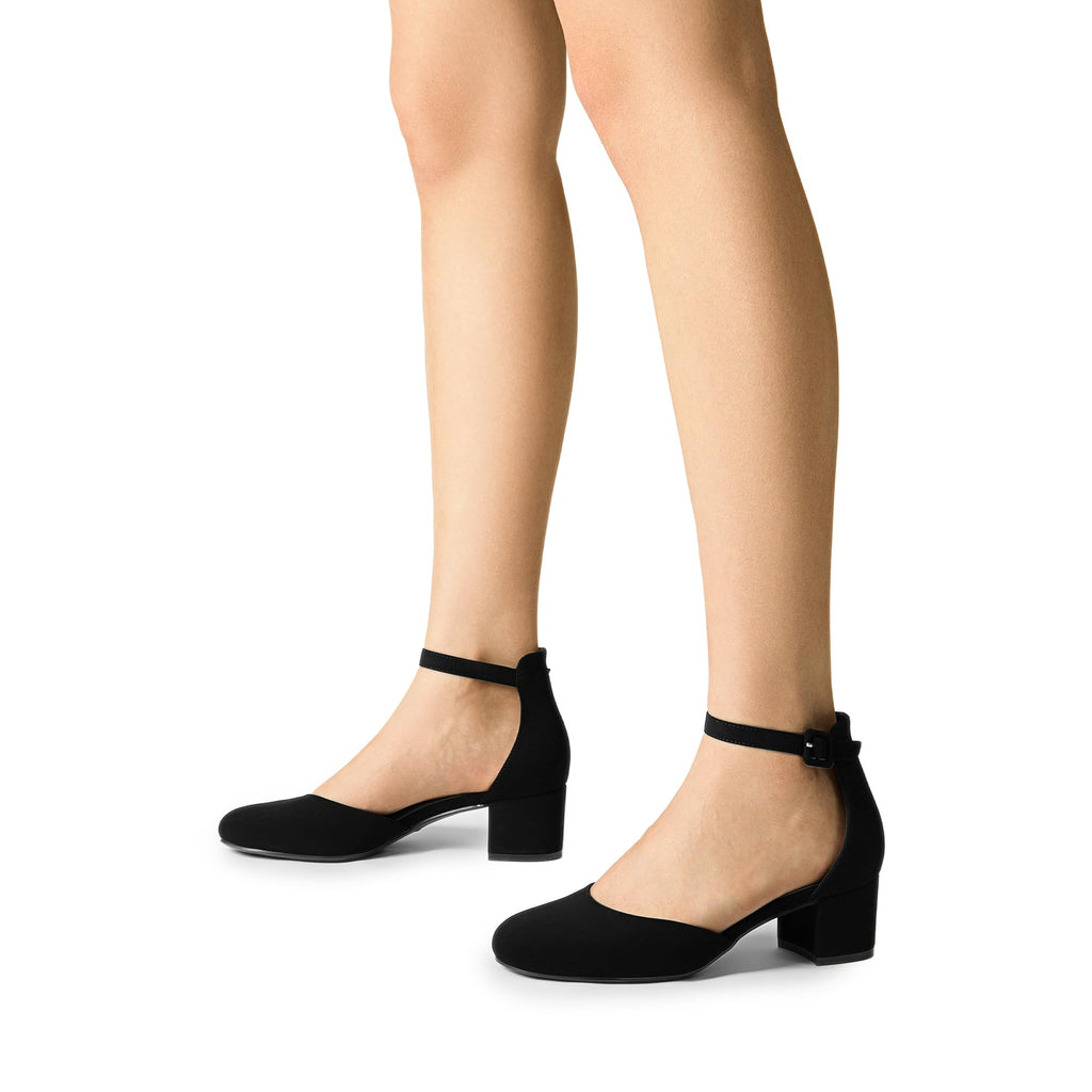 DREAM PAIRS Women's Closed Round Toe Low Block Heels Ankle Strap Chunky Heel Pumps Dress Wedding Office Party Shoes,Size 7,Black-Nubuck,DWUMPU2546
