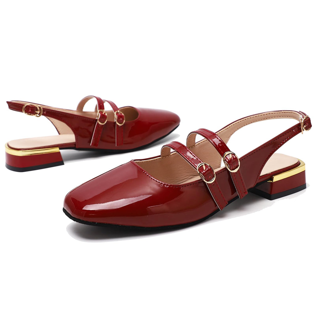 Yeeteepot Womens Mary Jane Slingback Pumps Low Heels Sandals Chunky Block Pumps Comfortable Heels Closed Square Strappy for Office Work Casual Wedding Party Shoes Business Dressy Shoes Red, US 5.5