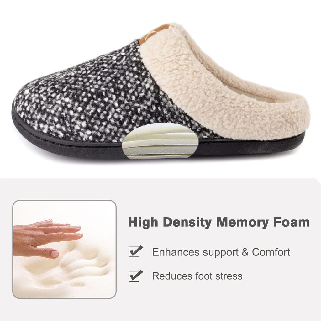 ULTRAIDEAS Women's Indoor Bedroom Slipper with Memory Foam, Gift for Women, Wool-Like House Shoe with Anti-Skid Rubber Sole for Ladies (9-10, Grey)