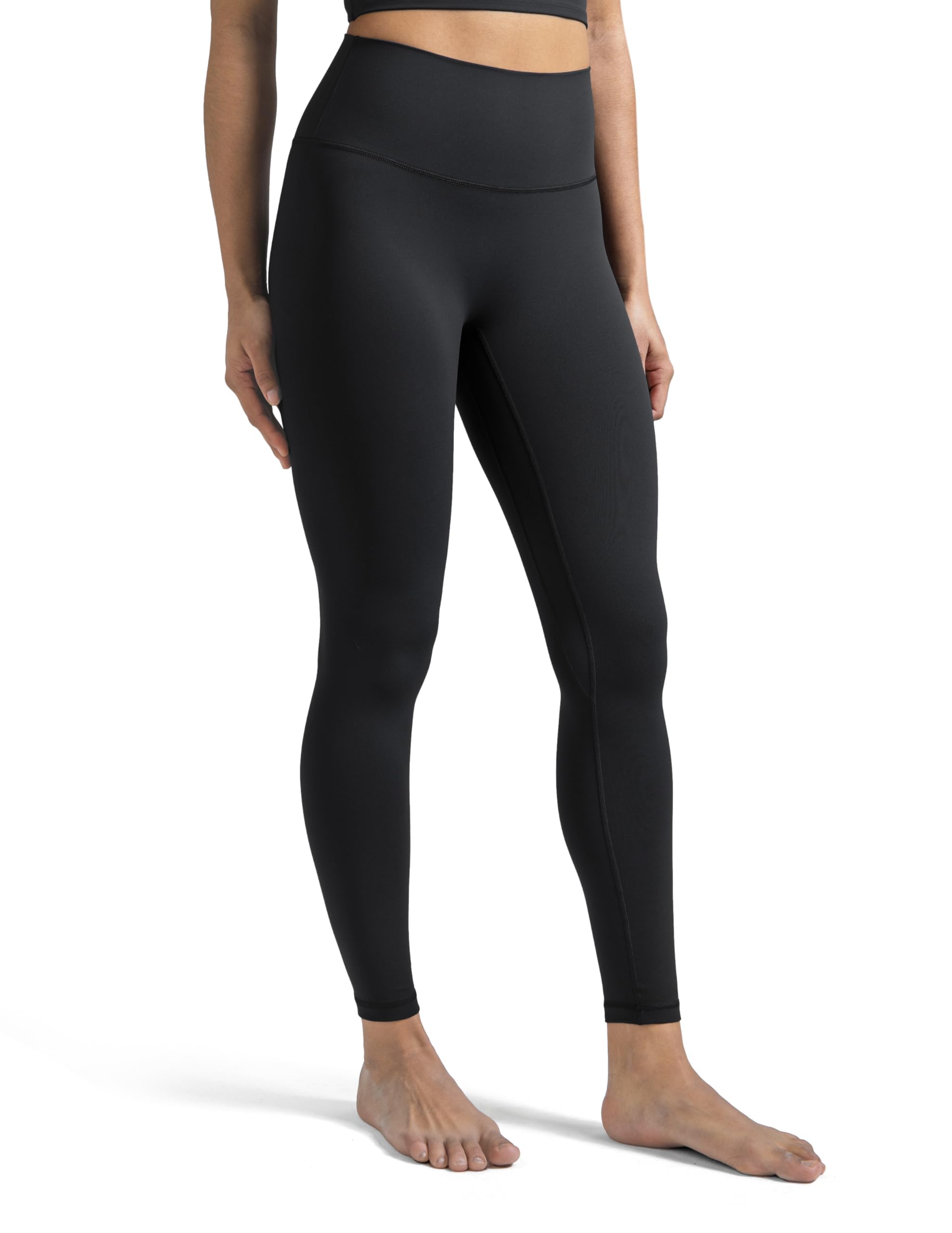 Colorfulkoala Dreamlux No Front Seam Leggings for Women 25" Inseam, High Waisted Buttery Soft 7/8 Yoga Pants (L, Black)