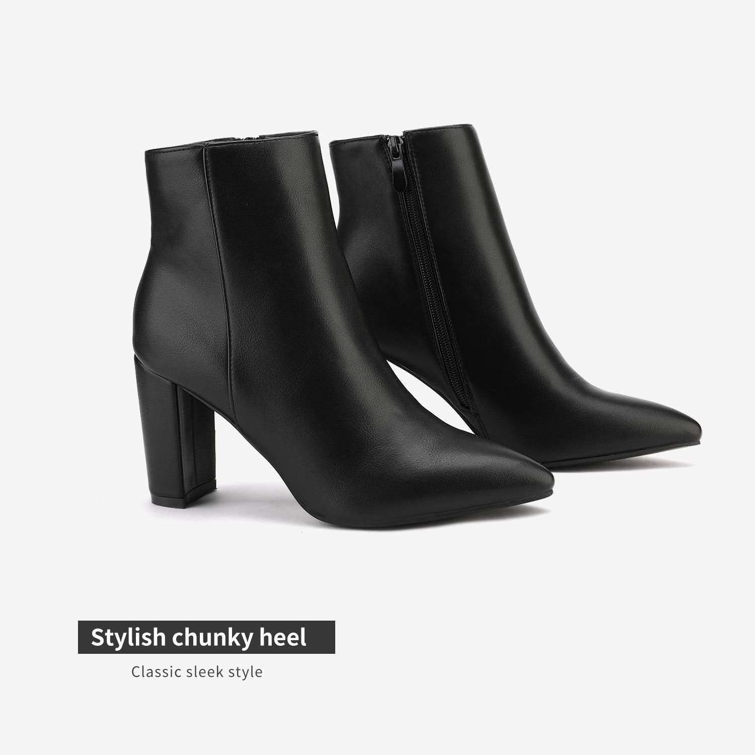 DREAM PAIRS Women's Chunky Heel Ankle Booties Pointed Toe Short Boots,Size 8,Black/Pu,SIANNA-1