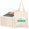 Lzerking 50 Pack Canvas Tote Bag Bulk Sublimation Blank Bags, 13x15 Inches 10oz Medium Lightweight Reusable Grocery Shopping Cloth Bags for DIY Gifts or Prizes
