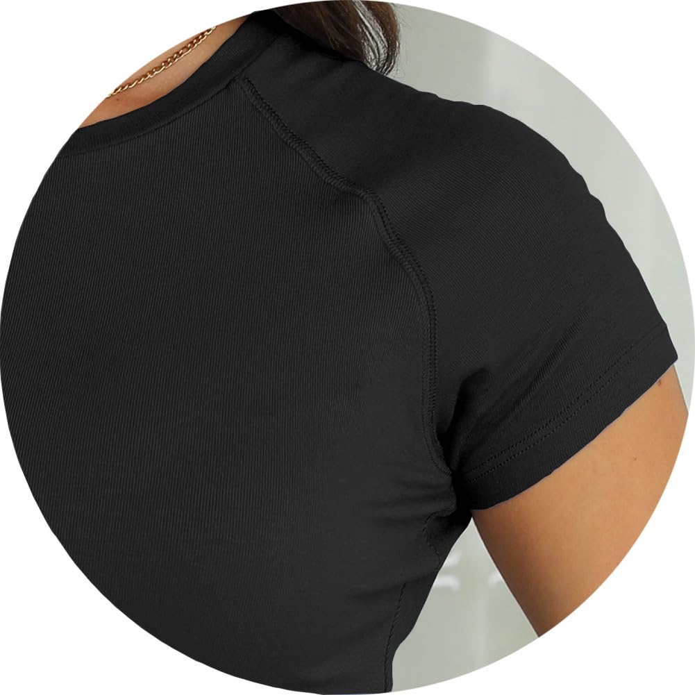 Abardsion Women Casual Raglan Sleeve Crewneck Slim T Shirts - 2026 Spring Summer Basic Activewear Going Out Tops(Black, S)