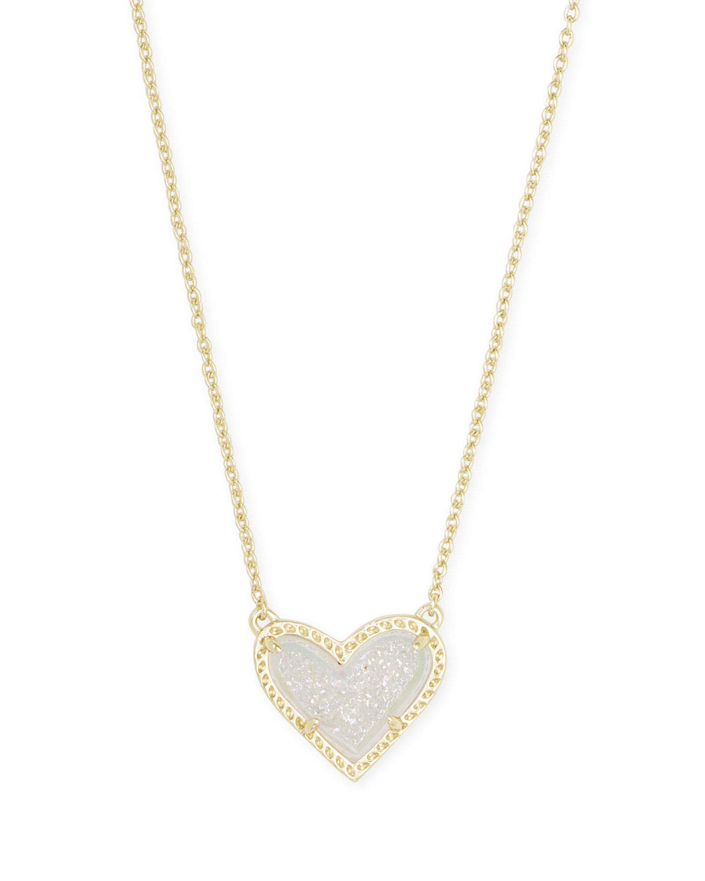 Kendra Scott Ari Heart Adjustable Length Pendant Necklace for Women, Fashion Jewelry, 14k Gold-Plated, Iridescent Drusy
