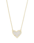 Kendra Scott Ari Heart Adjustable Length Pendant Necklace for Women, Fashion Jewelry, 14k Gold-Plated, Iridescent Drusy