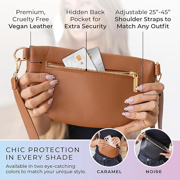 RFID Crossbody Bags for Women, Anti-Theft Sling Bag for Travel, Faraday Fabric Blocks 99% 5.G, Wi.Fi, Cell Phone Towers | Includes Two Removable Straps, Small Brown