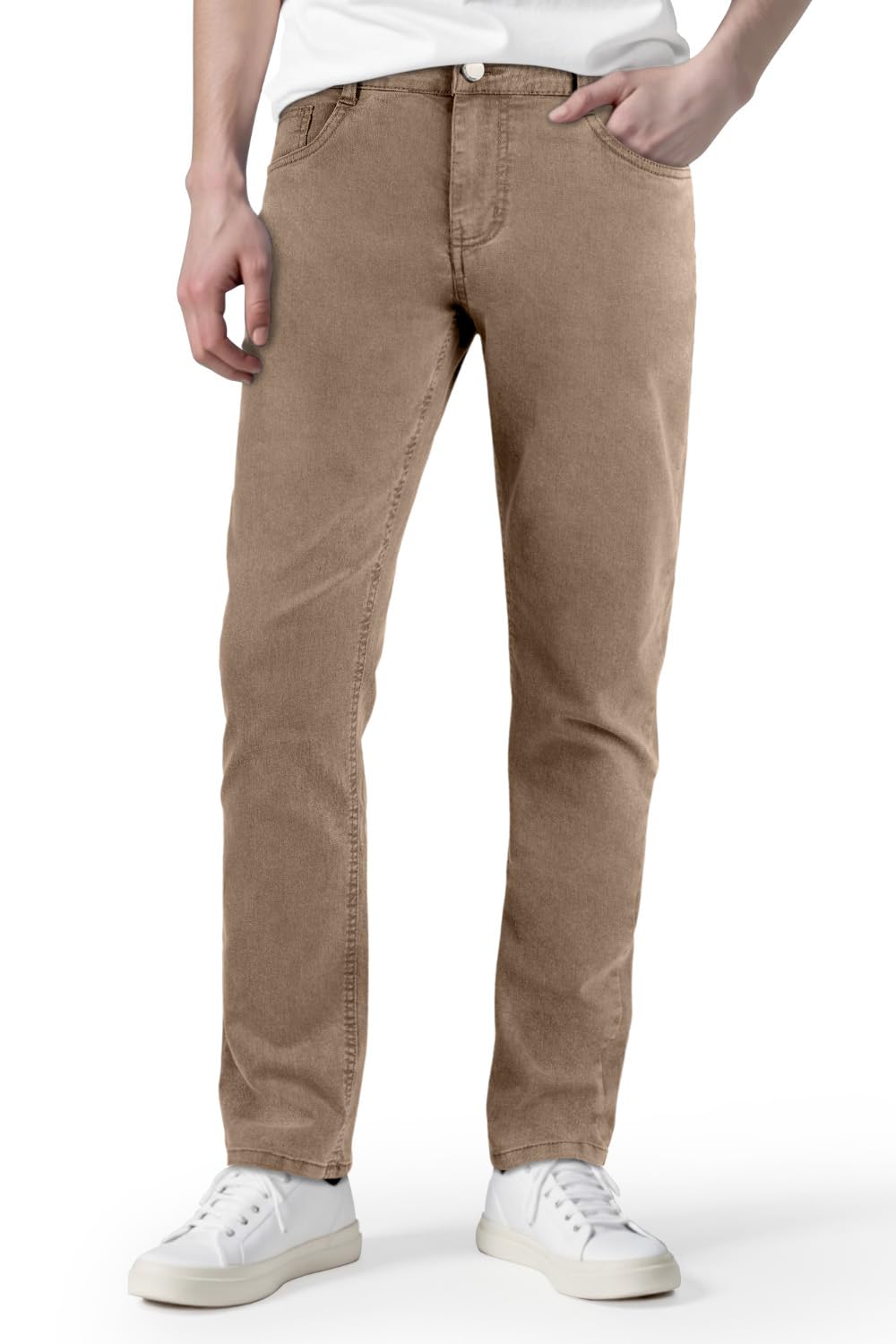Heyfanee Mens Jeans Slim Fit Stretch Denim Pants for Men Slim Leg Brown 32x30
