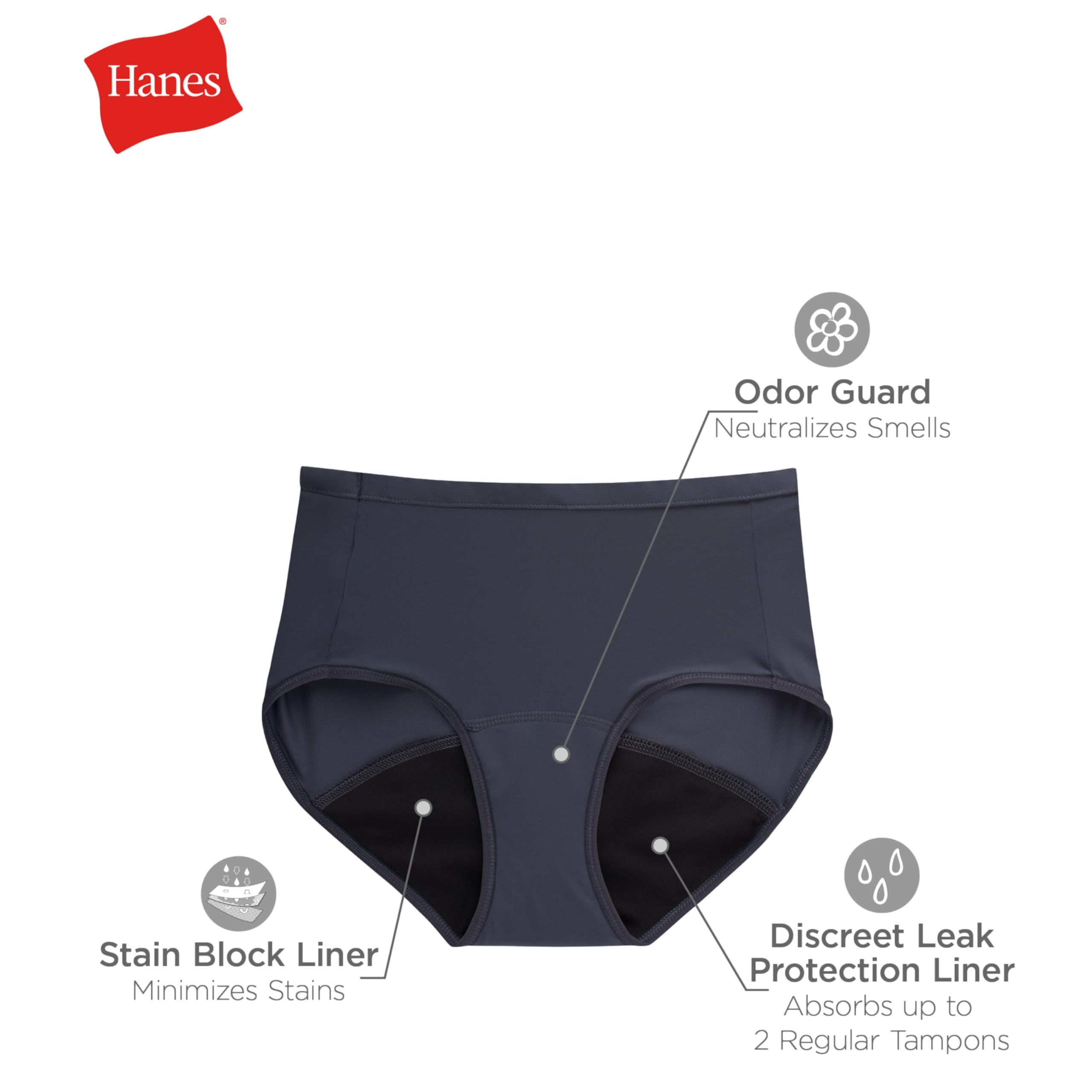 Hanes Women's Fresh & Dry Light Period Underwear, 3-Pk Brief