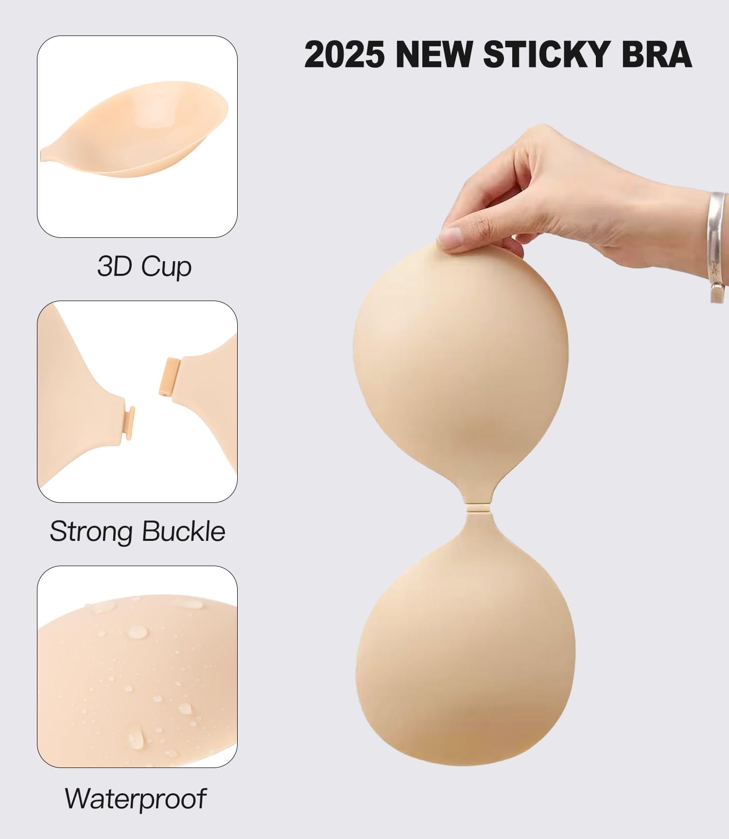 MITALOO 2025 Adhesive Bra Upgraded Silicone Push Up Invisible Sticky bras Breast Covers for Women Nude