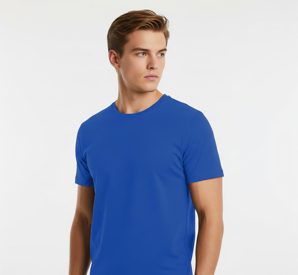 PRATEE T-Shirts for Men (Pack of 6) 100% Cotton Premium Crew Neck T-Shirt Short Sleeve Regular Fit Soft Casual Solid Tee (Blue, Large)