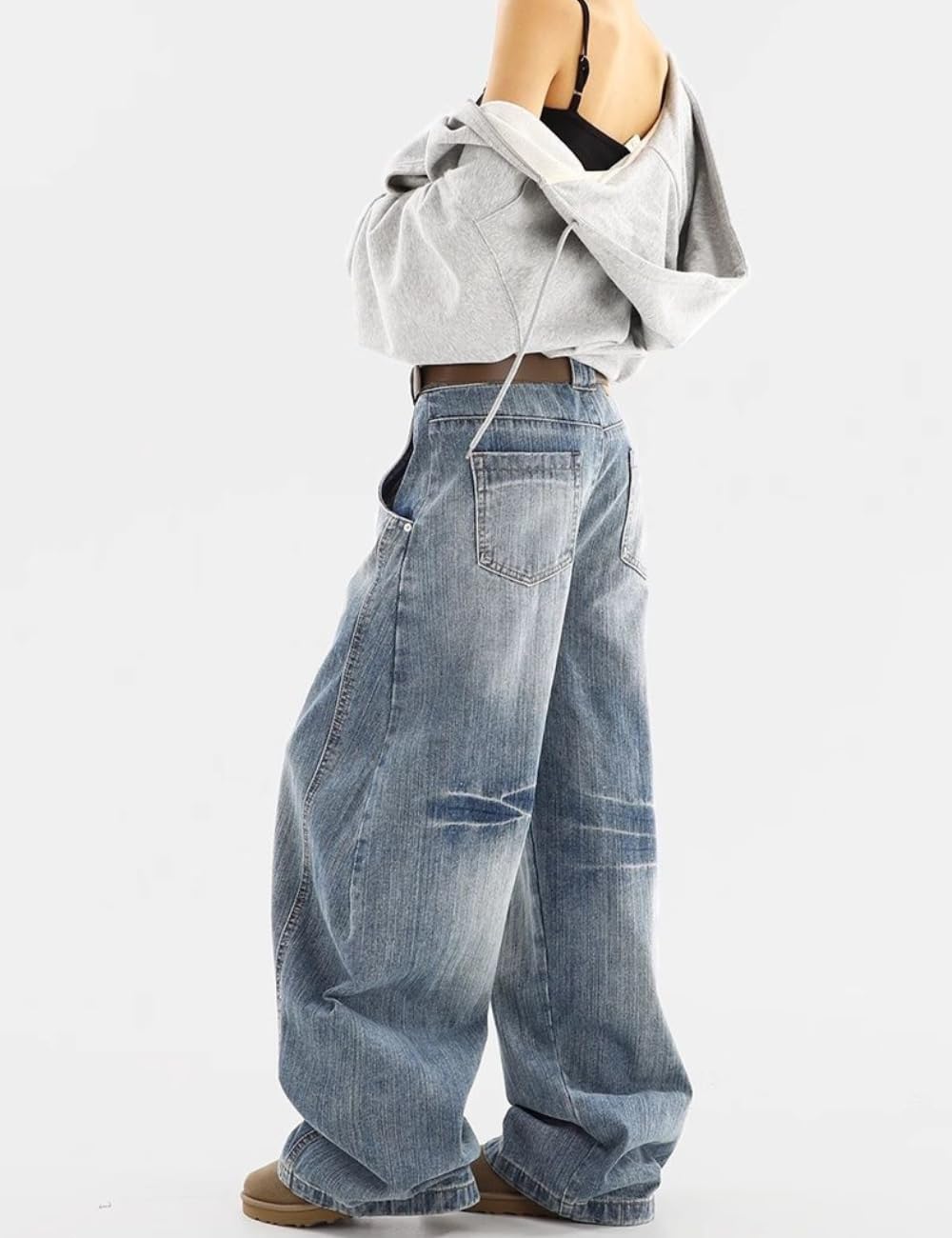 OTEEGX Barrel Baggy Jeans for Women Men Wide Leg Low Rise Jeans Loose Oversized Boyfriend Pants Aesthetic Clothes Blue1-S