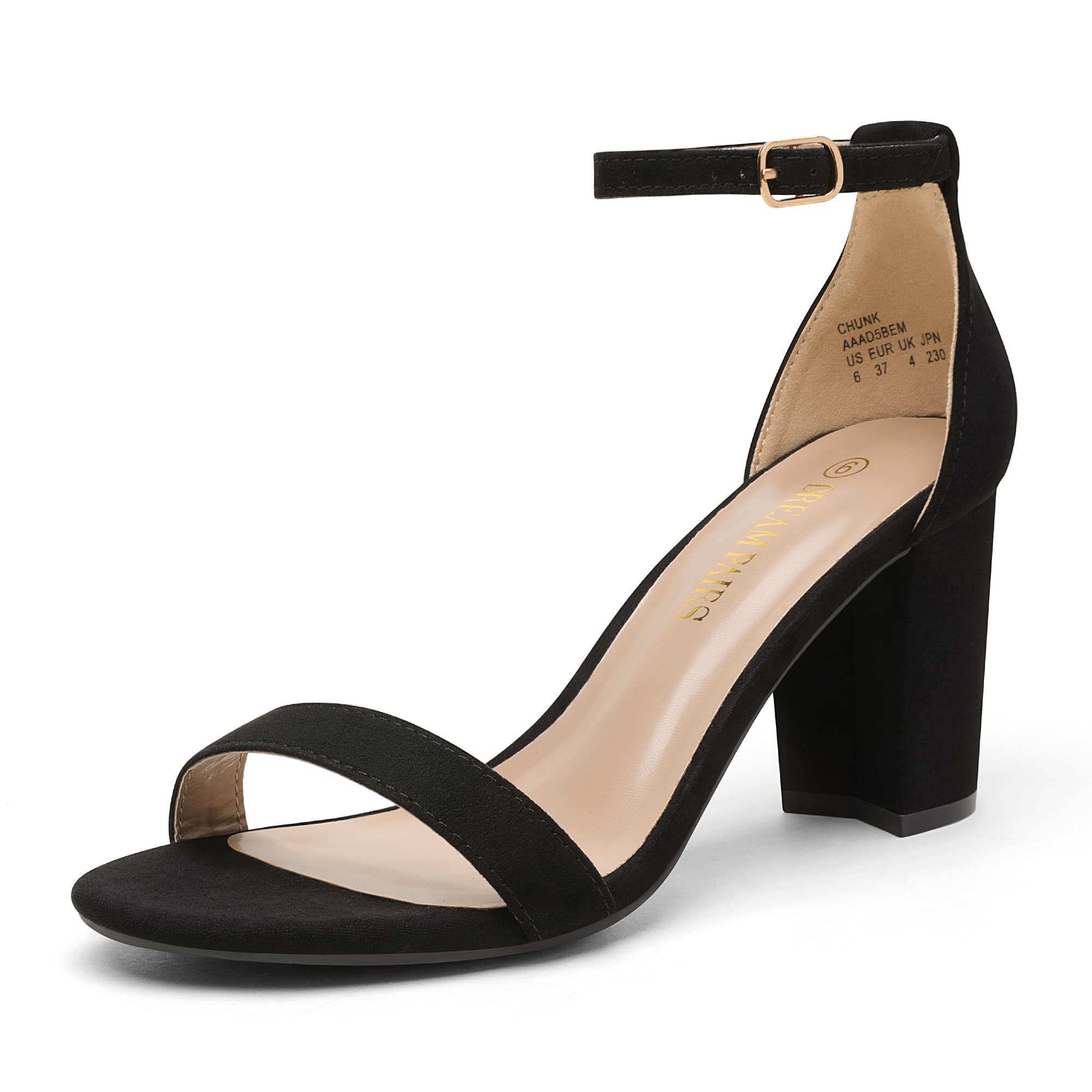 DREAM PAIRS Women's Chunk Low Heel Pump Sandals,Size 6.5,Black/Suede,CHUNK