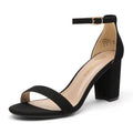 DREAM PAIRS Women's Chunk Low Heel Pump Sandals,Size 6,Black/Suede,CHUNK