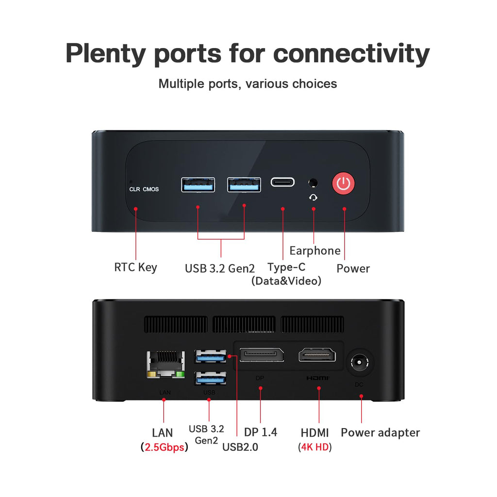 Beelink SER5 Mini PC with AMD Ryzen 5 5500U (6C/12T,up to 4.0 GHz) | 16GB DDR4 500GB SSD Mini Desktop Computer | Triple 4K Display HDMI DP Type-C | 2.5G LAN WiFi 6 BT5.4 | Auto Power On
