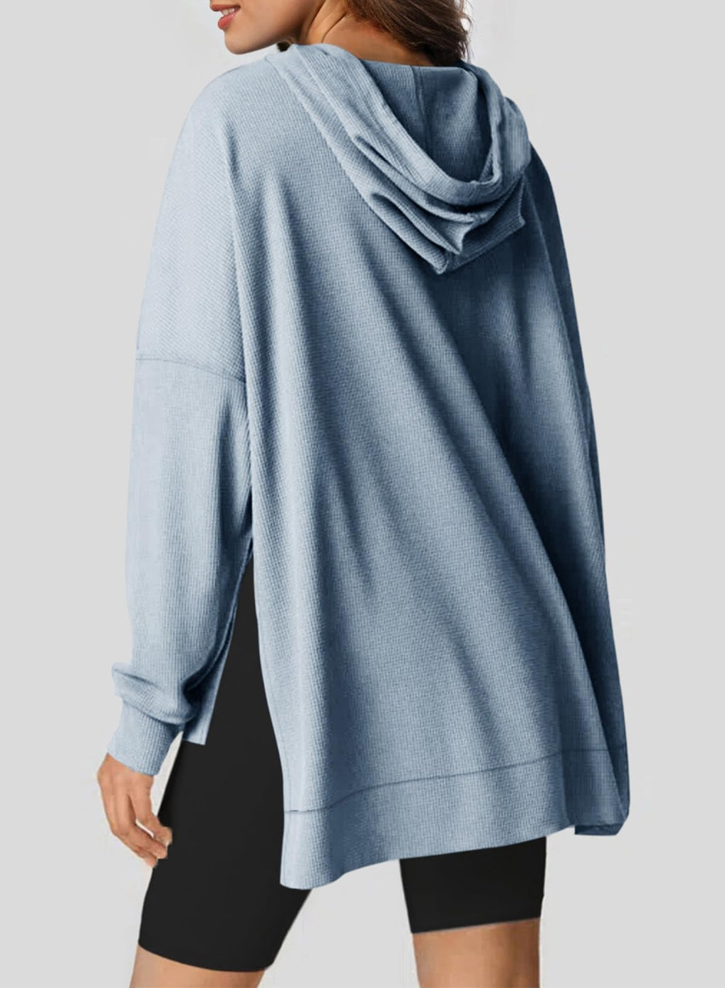 Dokotoo Womens Oversized Hoodie Casual Loose Fall Long Sleeve Sweatshirt Fall Outfits for Women 2025 Trendy Waffle Knit Side Slit Solid Color Hoodies with Pocket Sky Blue Small