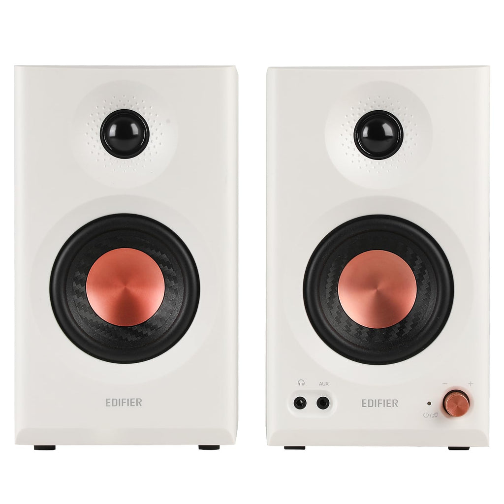 Edifier MR3 Powered Studio Monitor Speakers, Hi-Res Audio Certified Bluetooth V5.4 Active Bookshelf Loudspeakers, 2.0 Computer Speaker with Headphone Output RCA AUX Balanced TRS Input (White)