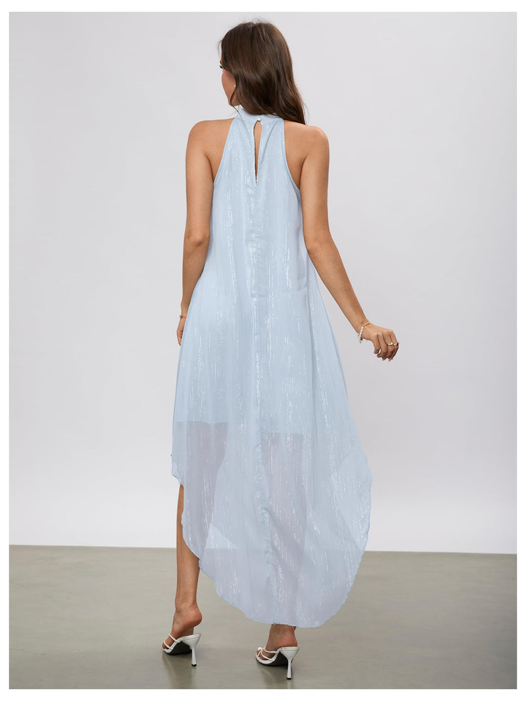 Verdusa Women's Wedding Guest Dress Halter Flowy Chiffon Asymmetrical Long Summer Prom Dress Sequin Light Blue X-Large
