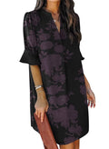 QACOHU Women's Ruffle Dresses Short Sleeve V-Neck Straight Casual Boho Elegant Simple Tunic Dress Dark Rose L
