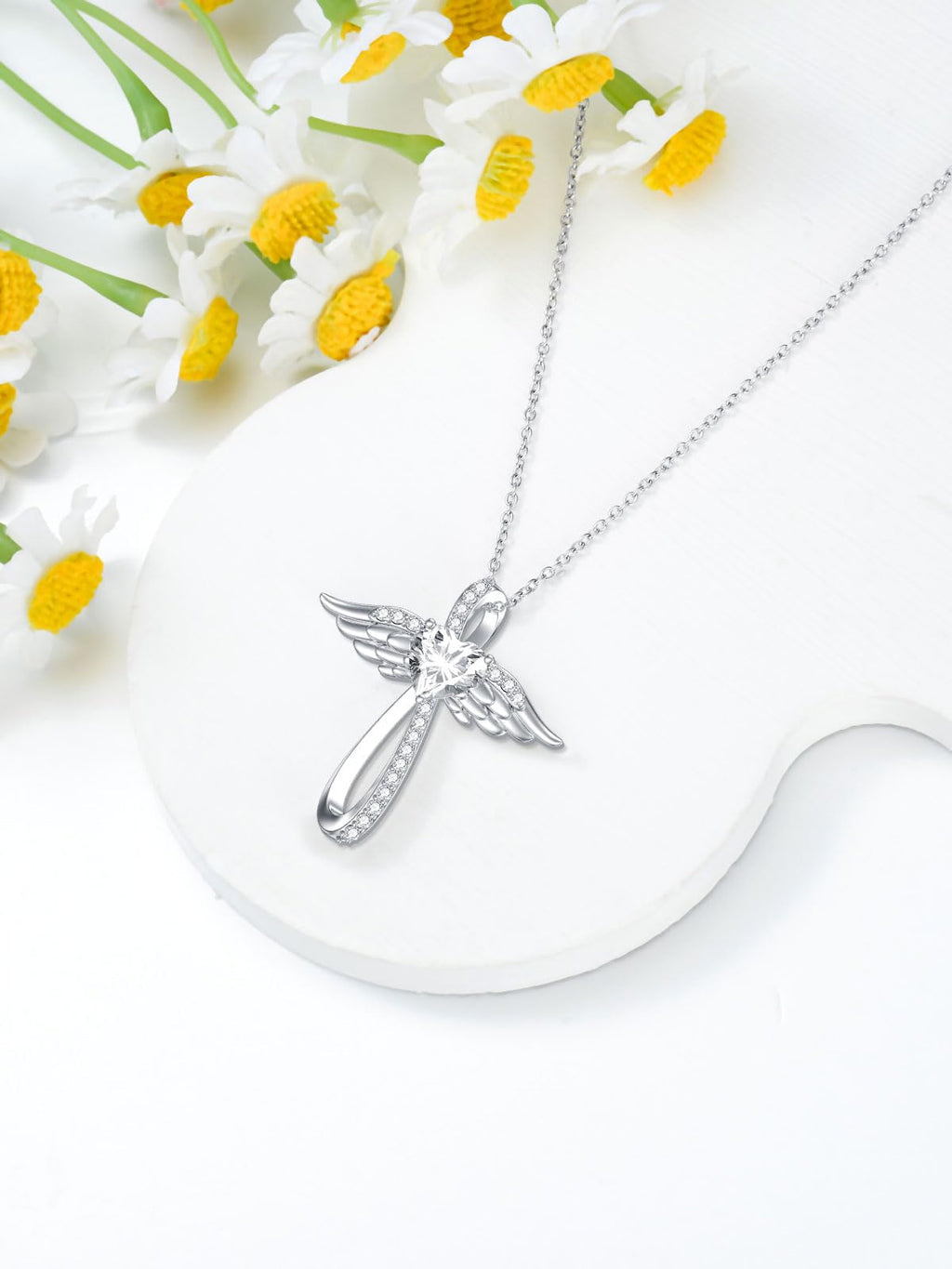 WTYIM Moissanite Diamond Cross Necklace for Women Angel Wings Necklace for Mom 14K Gold Plated Sterling Silver 1CT Moissanite Diamond Infinity Cross Necklaces Mother Jewelry Mothers Birthday Christmas Valentines Day Gifts for Mom Women Wife