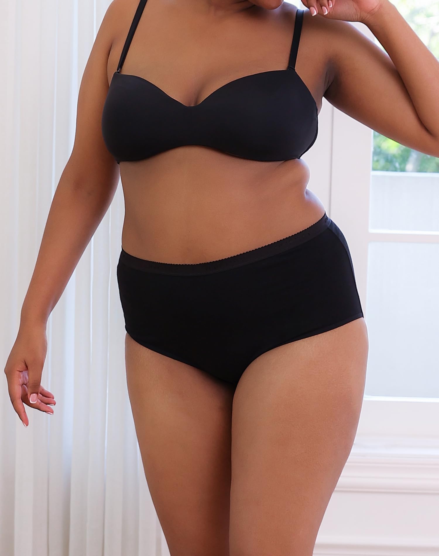 INNERSY Plus Size XL-5XL Big Curvy Woman Cotton Underwear High Waist Briefs 5-Pack(Black,4X-Large)