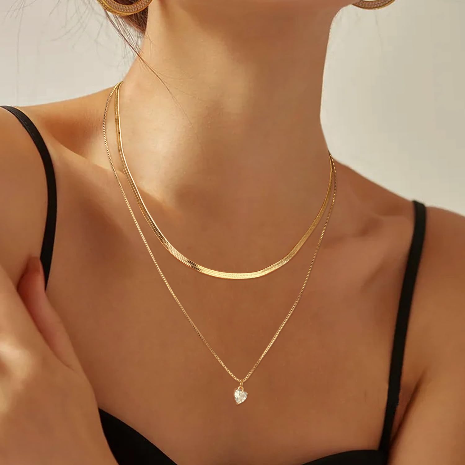 Jewlpire 18K Gold Plated Snake Chain Necklace for Women, 3mm Herringbone Necklace Choker Necklaces for Women, Women Chain Necklaces 16 Inch