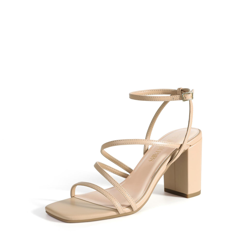 DREAM PAIRS Women's Heels Chunky Block Strappy Square Open Toe Ankle Buckle Heeled Sandals Wedding Party Dress Shoes Indie,Size 6,Nude,SDHS2428W