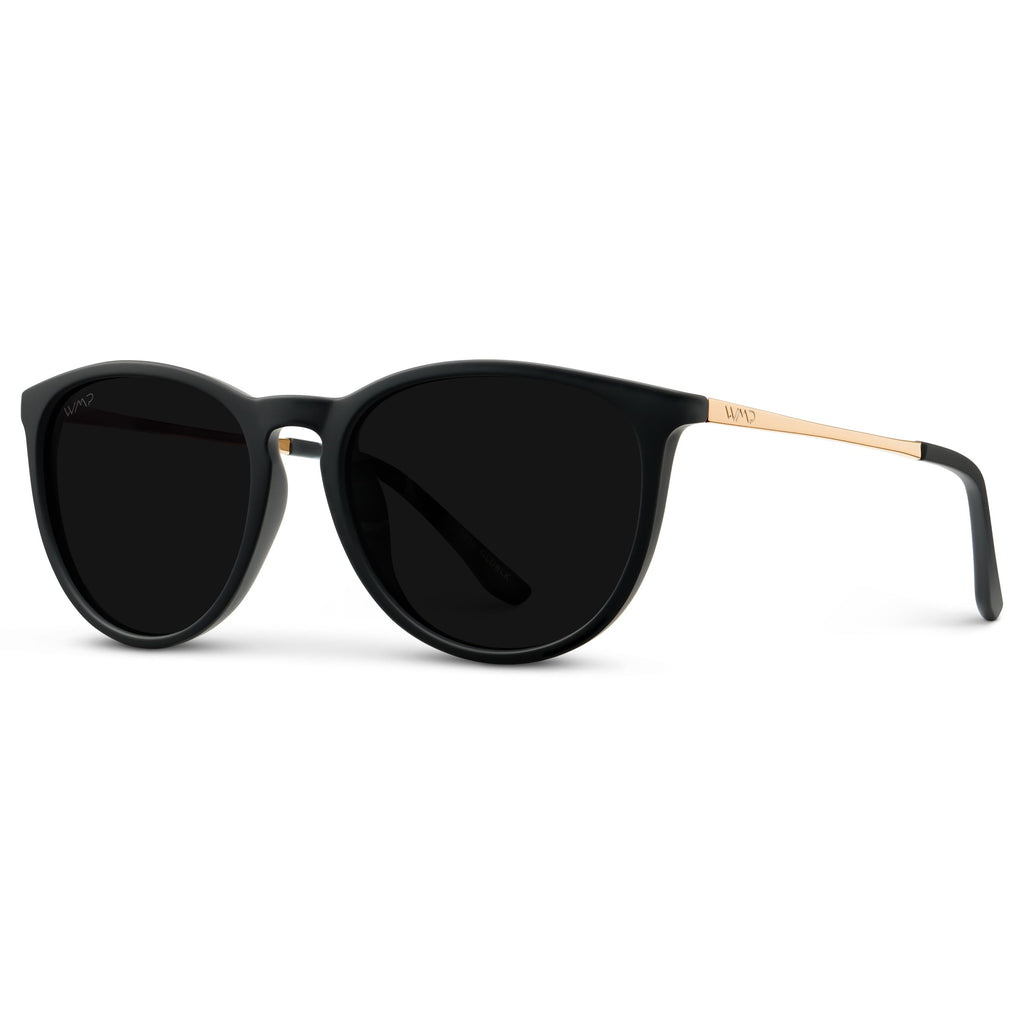 WearMe Pro Round Polarized Sunglasses for Women - UV400 Protection, Lightweight Tortoise Shell Frame, Vintage Retro Designer Style (Gold Frame/Black Lens)