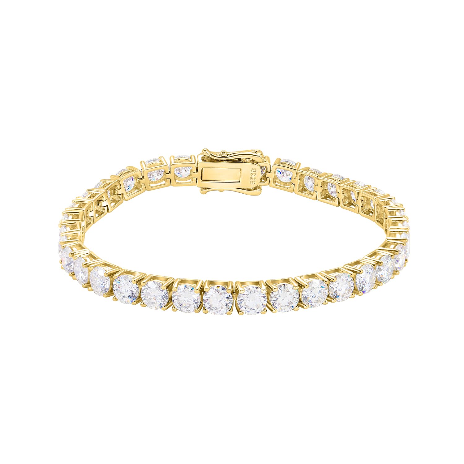 Gem's Beauty moissanite tennis bracelet 18k white gold plated 925 silver 3-6.5mm D Color VVS1 Round Cut moissanite bracelets for women Men Gift birthday anniversary (Gold 3MM, 6.5 inches)