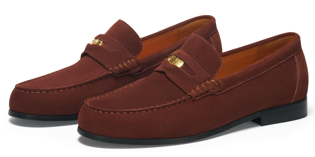 Journey West Suede Slip-on Penny Loafers Shoes for Men Brown US 9