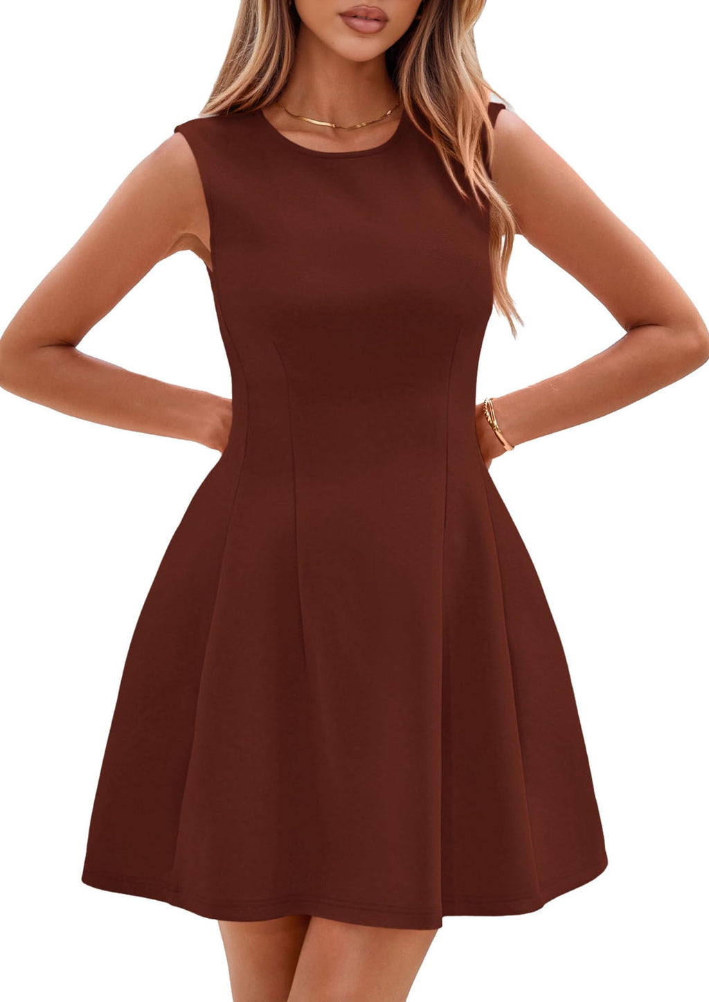 PRETTYGARDEN Summer Dresses for Women 2026 Elegant Classy Spring A Line Business Casual Work Graduation Cocktail Short Dress (Brick Red,XX-Large)