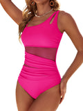 Dridreo Women's Bathing Suit Mesh One Piece Swimsuit Tummy Control Modest High Waisted Swimsuits 2026 Hot Pink M